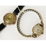 9CT GOLD CASED LADIES WRISTWATCH WITH 18CT GOLD CASED LADIES WATCH A/F
