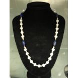 9CT GOLD PEARL & LAPIS LAZULI NECKLACE