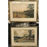 PAIR OF WATERCOLOURS - FARM SCENES - SIGNED A.E BOLER 66 X 49 IN FRAME