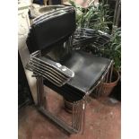 6 STAINLESS STEEL AND LEATHER STACKING CHAIRS