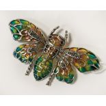 STERLING SILVER PEARL AMBER & GREEN BUTTERFLY BROOCH