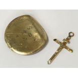 14CT GOLD WATCH BACK WITH A 9CT GOLD CRUCIFIX