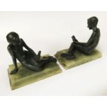 PAIR OF NUDE BRONZES- BOY & GIRL 17CMS (H)