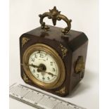 EARLY GERMAN ALARM CLOCK BY LENZKIRD - SOME DAMAGE TO FACE 9CMS SQ