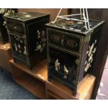 PAIR OF CHINESE SIDE CABINETS WITH JADE & BONE - A/F