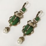 PAIR JADE & PEARL EARRINGS