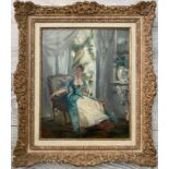 FOLLOWER OF EDOUARD MANET 1832-1883 OIL ON PANEL OF WOMAN READING LETTER - 33CM X 41CM - NICE