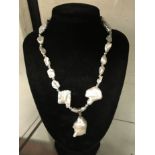 STERLING SILVER LARGE BAROQUE PEARL NECKLACE