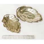 TWO STERLING SILVER GRADUATED LEAF DISHES - LARGEST 32CMS