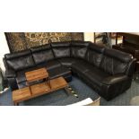 SCS ALEXANDER 7 SEATER POWER RECLINING CORNER SOFA IN BLACK WITH CONTRASTING STITCHING