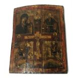 BOW FRONTED GREEK RELIGIOUS ICON 18 /19TH CENTURY - 30 X 30 CMS IN FAIRLY GOOD CONDITION