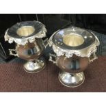 PAIR SILVER PLATE WINE COOLERS WITH LINERS 32CMS (H)