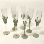 7 TAMAIAN FLUTED GLASSES - 3 OPAQUE BASES - 4 CLEAR