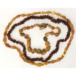 3 AMBER BEADED NECKLACES 184G