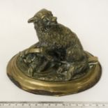 EARLY BRASS INKWELL ''WOLF IN TRAP'' - 17CMS TO BASE