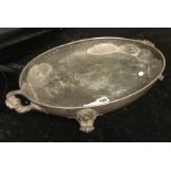 GEORGIAN SILVER PLATED DISH ON SCROLL FEET - 57 CMS (L)