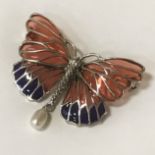 STERLING SILVER PEARL BUTTERFLY BROOCH