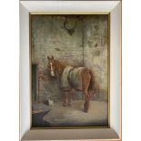 JOHN WALTER HADLAND 1832-1920 OIL ON CANVAS - HORSE WAITING TO BE SHOED 46CM X 66CM - BEEN