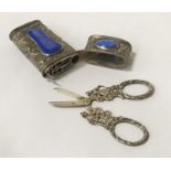 800 GRADE SILVER SCISSORS & BLUE ENAMELLED SILVER SET