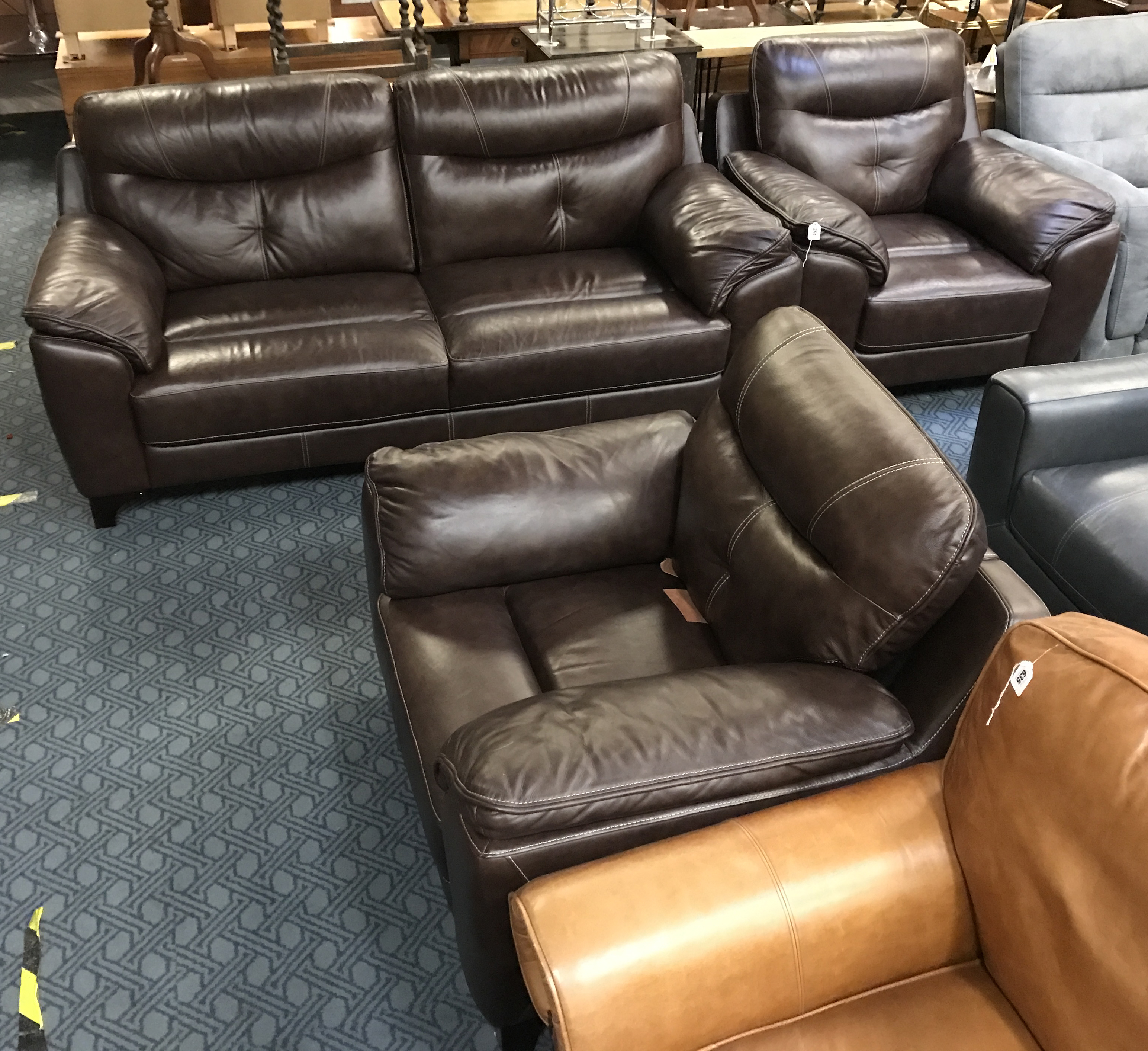 SCS LLOYD BROWN LEATHER 3 SEATER & 2 CHAIRS