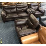 SCS LLOYD BROWN LEATHER 3 SEATER & 2 CHAIRS
