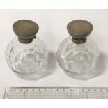 PAIR HM SILVER & GLASS SCENT BOTTLES