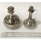 2 EARLY SILVER OVERLAID BOTTLE