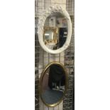 GILT OVAL BEVELLED MIRROR WITH AN OVAL CERAMIC MIRROR