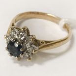 18CT GOLD SAPPHIRE & DIAMOND RING - SIZE J