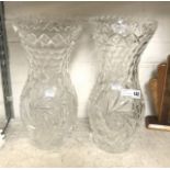 PAIR OF EARLY LEAD CRYSTAL GLASS VASES -38CM H