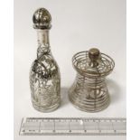 TWO EARLY GLASS OVERLAID SILVER SCENT BOTTLES - TALLEST 19CMS