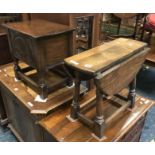 SMALL OAK DROPLEAF TABLE AND AN OAK LOG BOX