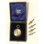 SILVER CASED FOB WATCH WITH BOX & KEYS