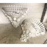 PAIR OF BLANC DE CHINE CHERUB WALL SCONCES 30CMS X 24CMS