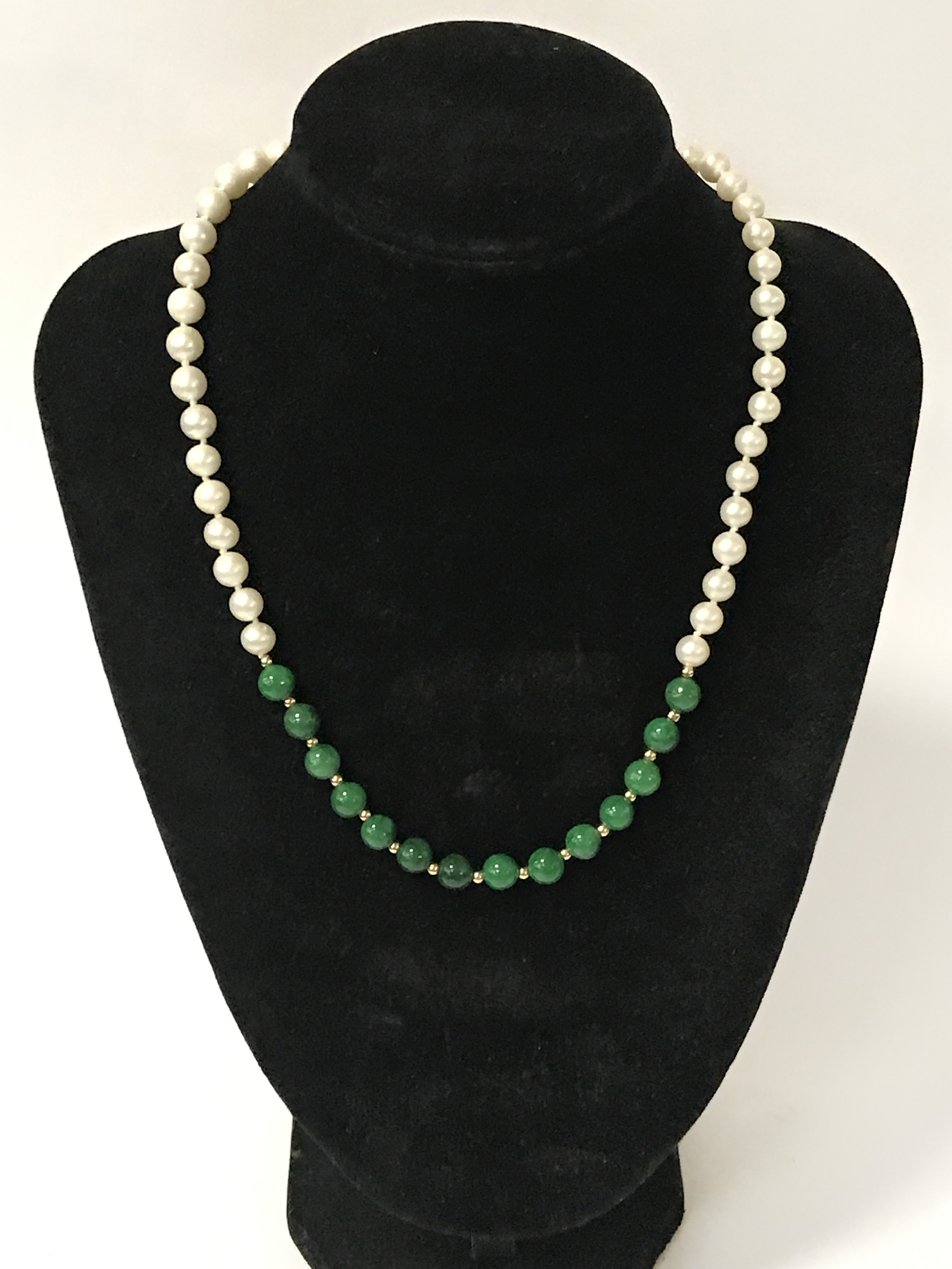 14CT GOLD PEARL & JADE NECKLACE