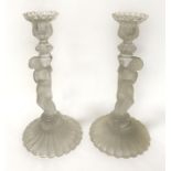 PAIR OF BACCARAT GLASS CHERUB CANDELSTICKS - 32CMS