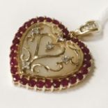 14CT GOLD MOTHER OF PEARL, DIAMOND & RUBY PENDANT