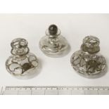 3 EARLY GLASS OVERLAID SILVER SCENT BOTTLES