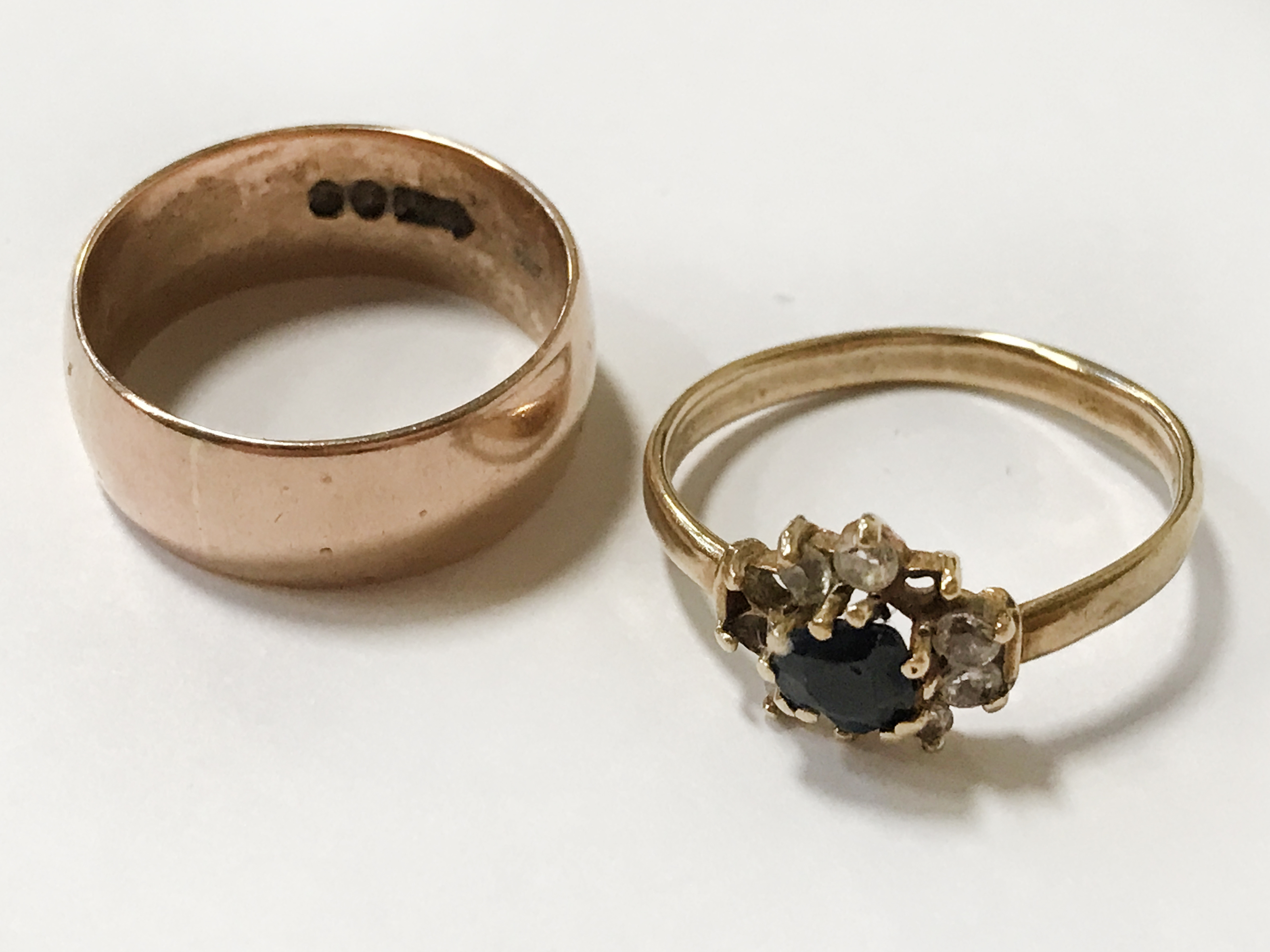 TWO 9CT GOLD RINGS - 6.3 GRAMS