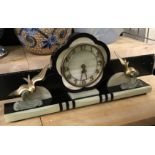 ART DECO MARBLE CASED MANTLE CLOCK - WITH SEAGULL FIGURES TO SIDES