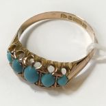 9CT YELLOW GOLD & TURQUOISE RING - SIZE P