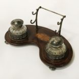 HM SILVER & INLAID WOOD INKWELL