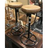 PAIR TAN LEATHER PEDAL STOOLS