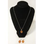 STERLING SILVER AMBER SET - PENDANT & EARRINGS