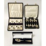 TWO SETS 6 HM SILVER BOXED SPOONS & ANOTHER BOXED SPOON