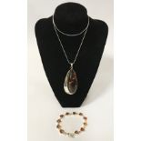 STERLING SILVER LARGE AMBER PENDANT & BRACELET