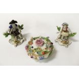 TWO ROYAL COPENHAGEN FIGURES & FLORAL PORCELAIN LIDDED POT