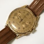 18CT GOLD CHRONOGRAPH MENS WATCH WITH LEATHER STRAP