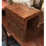 TAN LEATHER WOVEN STOOL