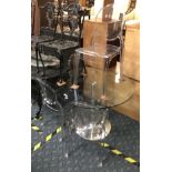 GLASS & STAINLESS STEEL TABLE & 4 GHOST CHAIRS